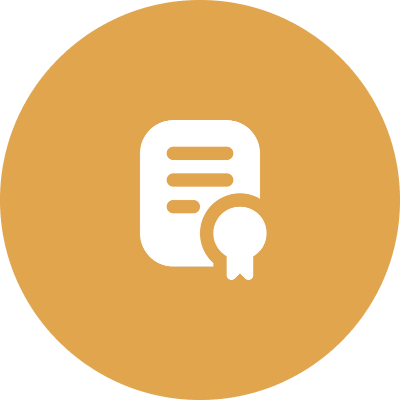 Certificate icon on orange circular background.