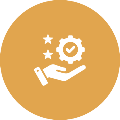 Hand with gear and stars icon.