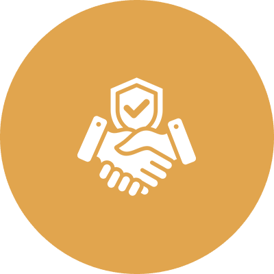 Handshake icon with shield and checkmark.